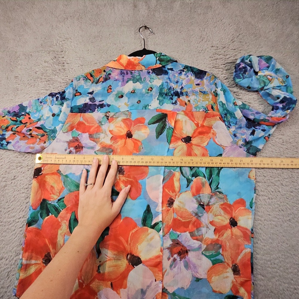 Figueroa Flower Women XL Shirt Floral Roll Tab Sleeve Boho Abstract Artsy Resort - Picture 11 of 13